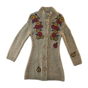 Vintage Floral Embroidered Sparrow 60% Wool Sweater - Size S